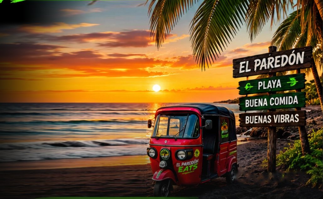 Tuk-tuk food delivery on the beach in El Paredón